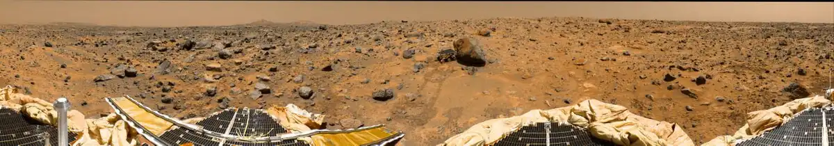 A panoramic view of part of Ares Vallis taken by Mars Pathfinder