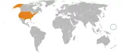 Map indicating locations of Marshall Islands and USA