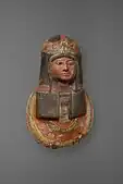 Mummy mask with long wig and broad collar