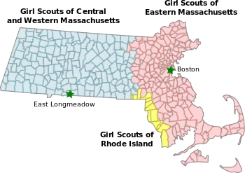 Map of Girl Scout councils in Massachusetts