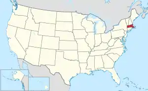 Map of the United States highlighting Massachusetts