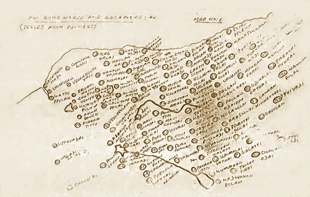 A map with the thombu's of Mathakal marked on them