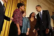 President Obama with Louvon Harris, Betty Byrd Boatner, and Judy Shepard