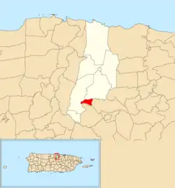 Location of Mavilla within the municipality of Vega Alta shown in red