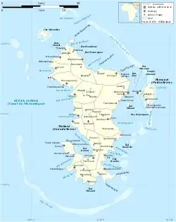 Map of Mayotte. Mbouini is located on the southern coast.