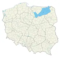 Location of Masuria (shown in blue) on the map of Poland