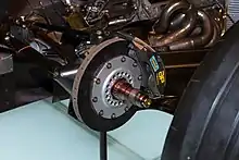 A modern centerlock hub on a McLaren MP4/14 Formula One car