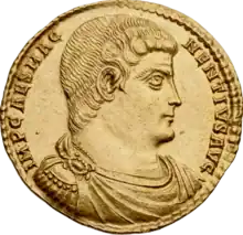 Golden coin depicting Magnentius facing right