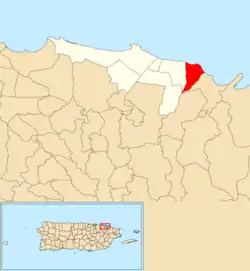 Location of Medianía Alta within the municipality of Loíza shown in red