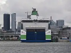 Twin towers Swissôtel Tallinn and Tornimäe 7 (on the left), as seen from the Port of Tallinn in 2017