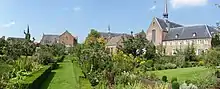 Megen panorama, church, Latin school, Franciscan monastery and its garden