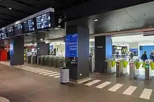 Entry gates to the Swanston Street concourse and platforms in August 2017