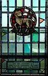 Stained glass Lamb of God carrying the vexillum, Royal Military College of Canada