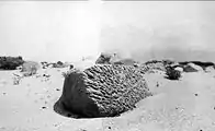 Schist boulder pitted by sand blast near Palm Springs Station, Colorado Desert. Riverside County, California (Mendenhall, 1905)