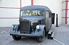 A reconstruction of the "black crow" prison bus used by the NKVD during the Katyn massacre in 1940.