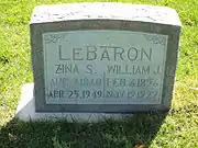 Grave site William Johnson LeBaron (1856–1929) and Zina S. LeBaron, Block #23.