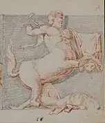 Sculpture of a fight between a man and a centaur