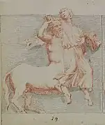 Drawing of centaur and a woman.