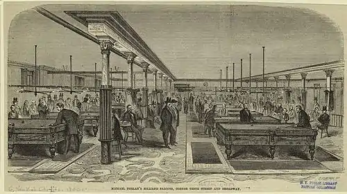 Image 11Historic print depicting Michael Phelan's Billiard Saloon located at the corner of 10th Street and Broadway in Manhattan, 1 January 1859 (from Carom billiards)