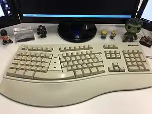 The Microsoft Natural Keyboard (1994) is a fixed split keyboard