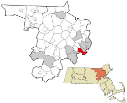 Location of Cambridge in Middlesex County, Massachusetts