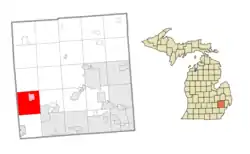 Location within Oakland County (red) and the administered village of Milford (pink)