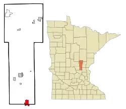 Location of the city of Princetonwithin Mille Lacs and Sherburne Countiesin the state of Minnesota