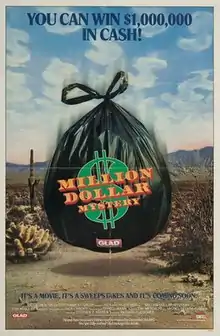 A black trash bag with a big green dollar sign on it.