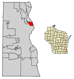 Location of Shorewood in Milwaukee County, Wisconsin.