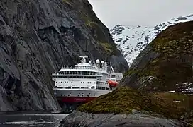 Hurtigruten entering the fjord