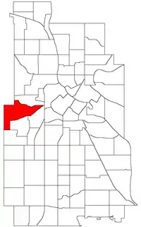 Location of Bryn Mawr within the U.S. city of Minneapolis