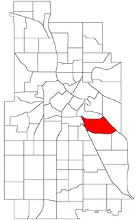 Location of Seward within the U.S. city of Minneapolis