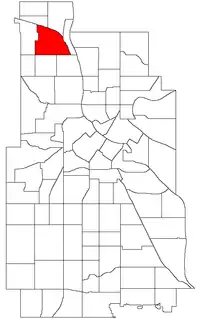 Location of Webber-Camden within the U.S. city of Minneapolis