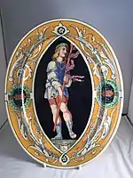 Tin-glazed maiolica plaque, circa 1860, the boy from Mantegna's Triumphs of Caesar