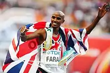 Image 12Mo Farah is the most successful British track athlete in modern Olympic Games history, winning the 5000 m and 10,000 m events at two Olympic Games. (from Culture of the United Kingdom)