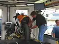 Preparing for a dyno test – note the fan used for engine cooling