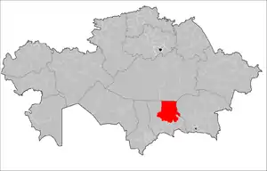 Location of Moiynkum District in Kazakhstan