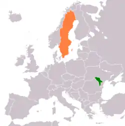 Map indicating locations of Moldova and Sweden