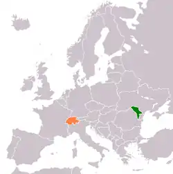 Map indicating locations of Moldova and Switzerland