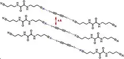 The catalyst-monomer cocrystal. Units repeat every 5.25 Å and are oriented at 51.3˚.