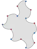 Chiral aperiodic monotile with quadratic Bézier curves as edges.