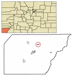 Location of the Town of Dolores in Montezuma County, Colorado.