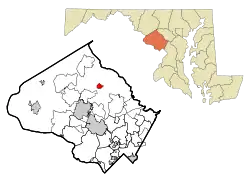 Location of Laytonsville in Montgomery County and Maryland