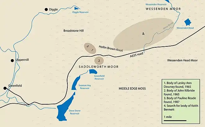 A map of the area in which the bodies of three of the children were found