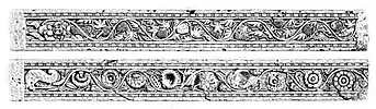 Reliefs of the Mora doorjamb with grapevine design, Mora, near Mathura, circa 15 CE. State Museum Lucknow, SML J.526. Similar scroll designs are known from Gandhara, from Pataliputra, and from Greco-Roman art.