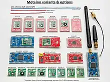 These are the different types of available Moteino boards and their transceiver options.