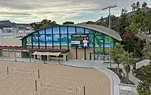 In the late fall of 2023, Cal Poly's Mott Athletics Center exterior was repainted adjacent to Swanson Beach Volleyball Complex.