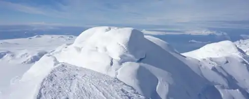 Panoramic northeast view from St. Boris Peak centred on Mount Friesland