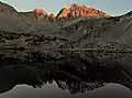 Sunset on Aperture Peak (left) and Mt. Agassiz, from Bishop Lake