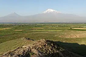 Mount Ararat and Armenia-Turkey border early in the morning.